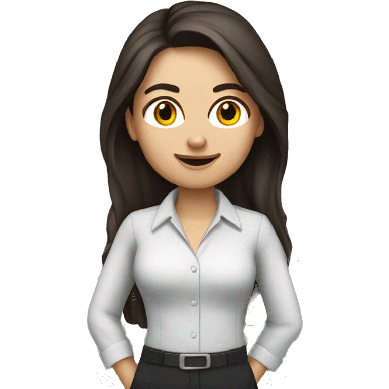 accountant-woman, with long dark brown hair and s emoji