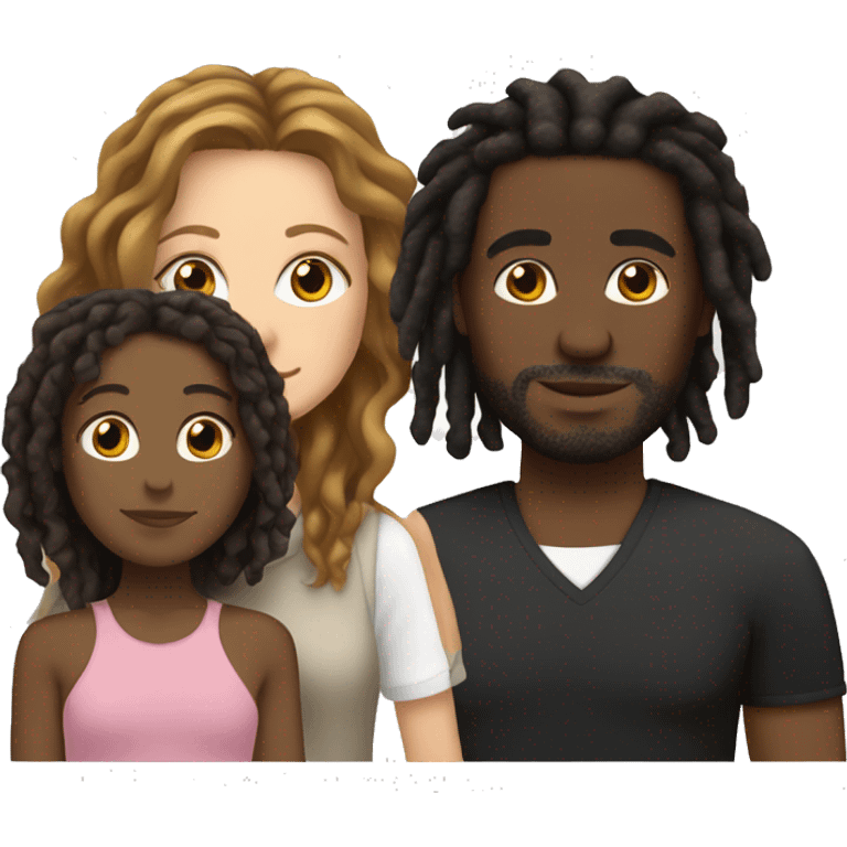 white woman with brown hair and black man with dreads and biracial tan daughters emoji