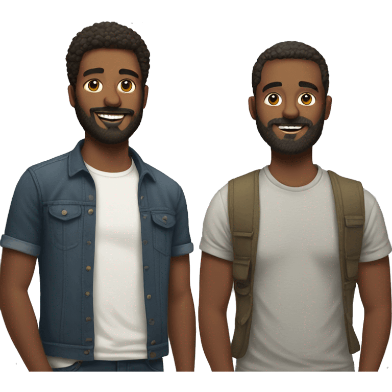 casual portrait of two friends add beard to men emoji