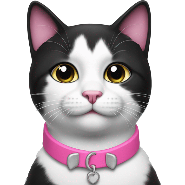 Black and white cat with pink collar  emoji