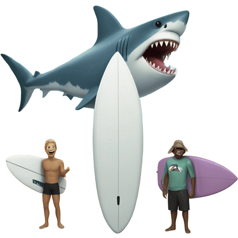 Shark with a surfers giving the bird emoji