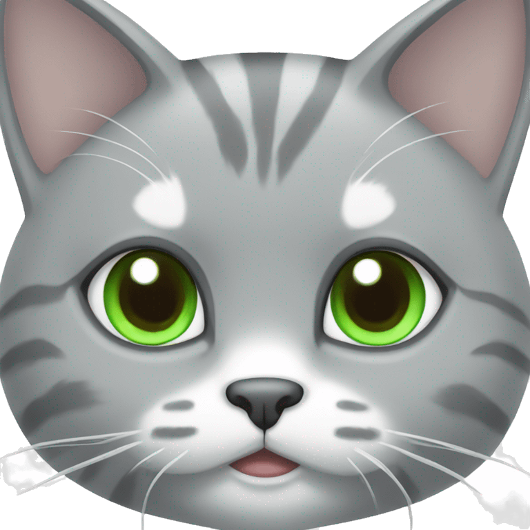 grey and white kitty with green eyes emoji