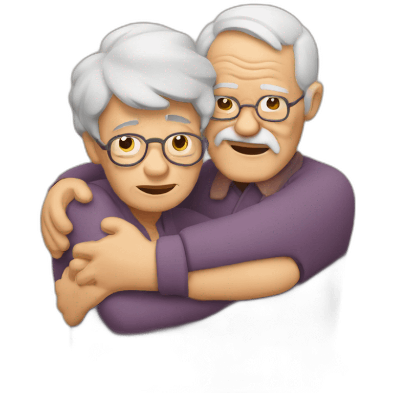 two grumpy old people hugging emoji