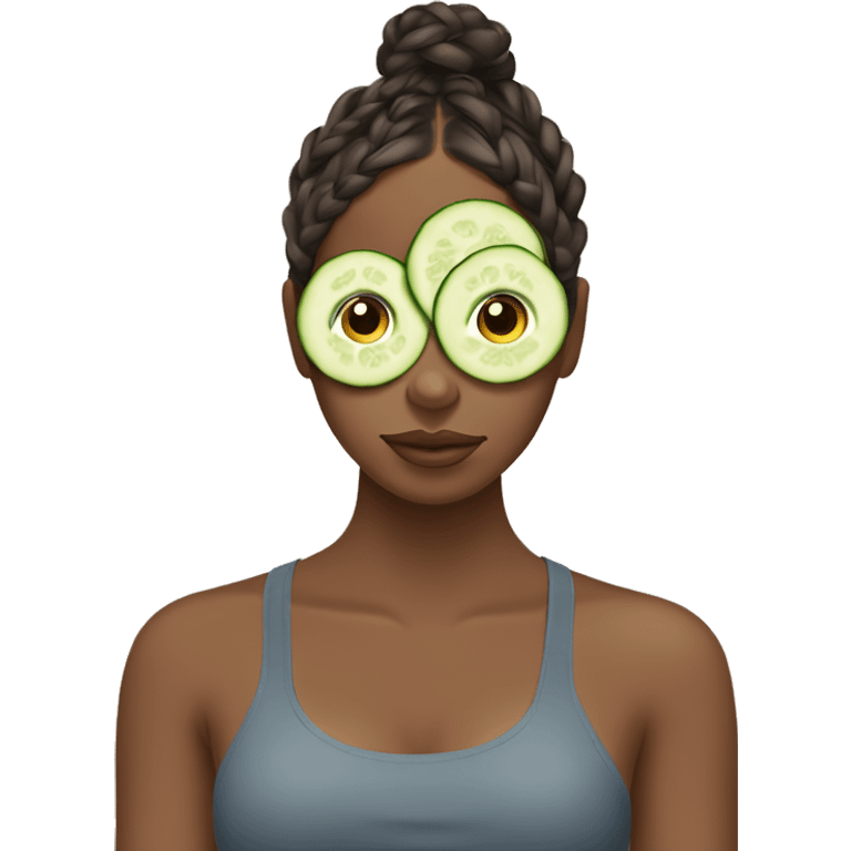 Brown girl with braids, having a spa day with cucumbers on eyes emoji