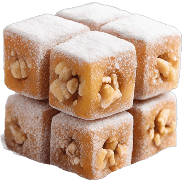 Turkish delight stacked cubes with chopped walnuts and covered with powdered sugar  emoji