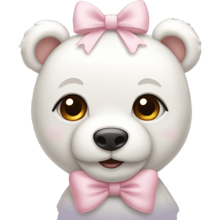 White teddy bear with light pink bow on the ear emoji