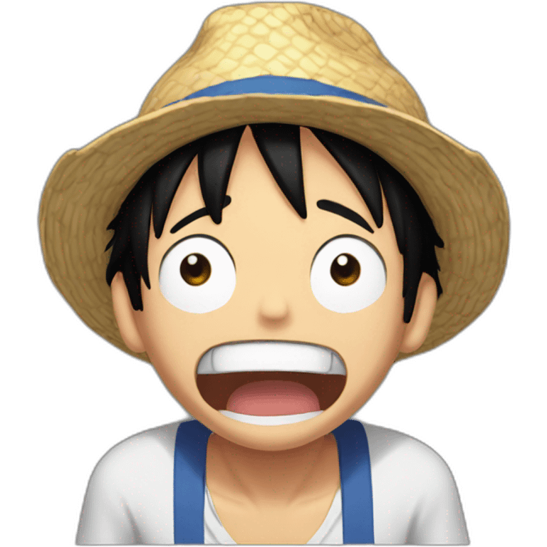 Shocked Luffy with his hands behind his head, his eyes wide open and his mouth wide open. emoji