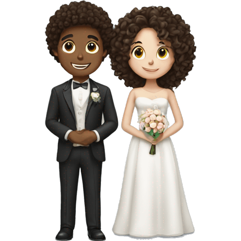 Brunette girl and boy with curly hair getting married emoji