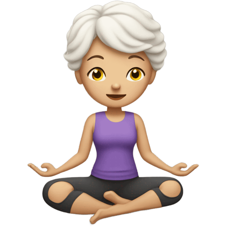 Light skin Grandma with short hair in yoga pose emoji