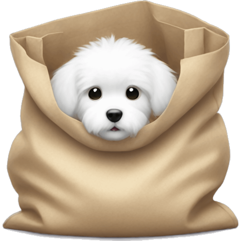 small white fluffy puppy in a big bag emoji