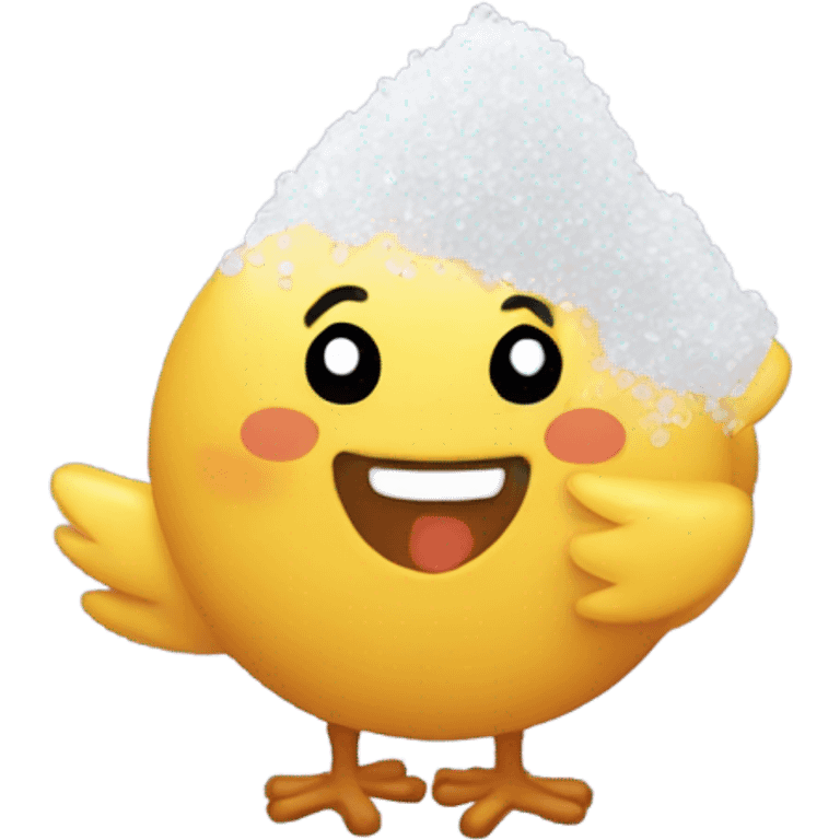 Happy chickrn with a pile of salt emoji