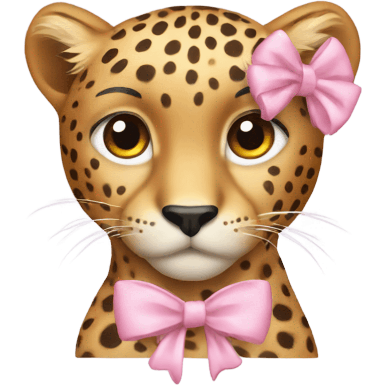 Cheetah with a light pink bow on its head emoji