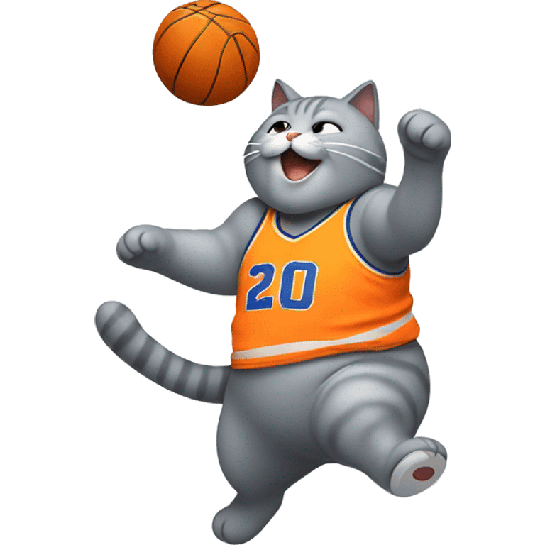 grey fat cat playing dunking basketball  emoji