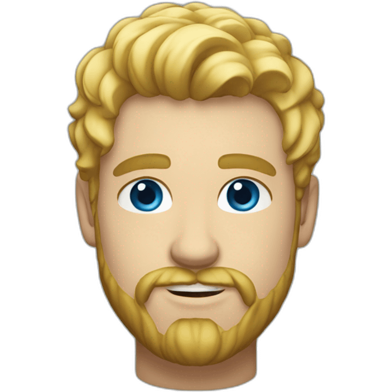 A 27-year-old man with blond hair, blue eyes, beard and mustache emoji