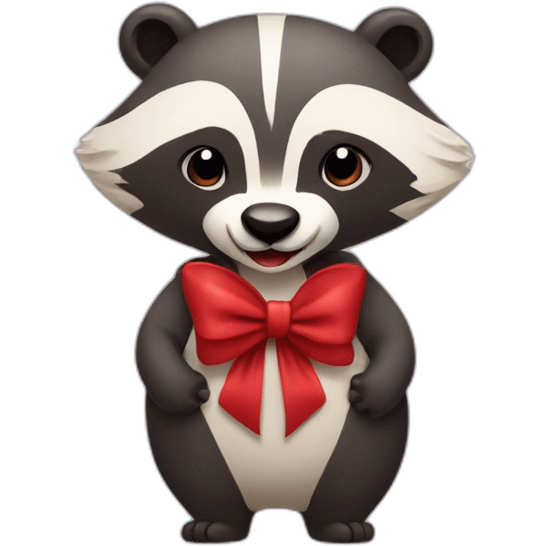 happy badger with red bow and dress emoji