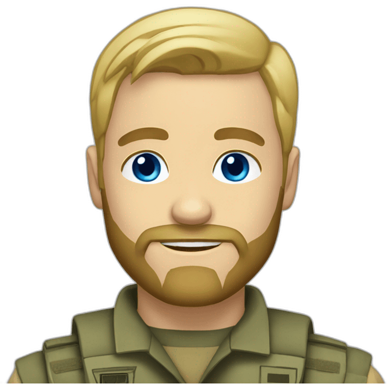 military blonde man with a beard and blue eyes emoji