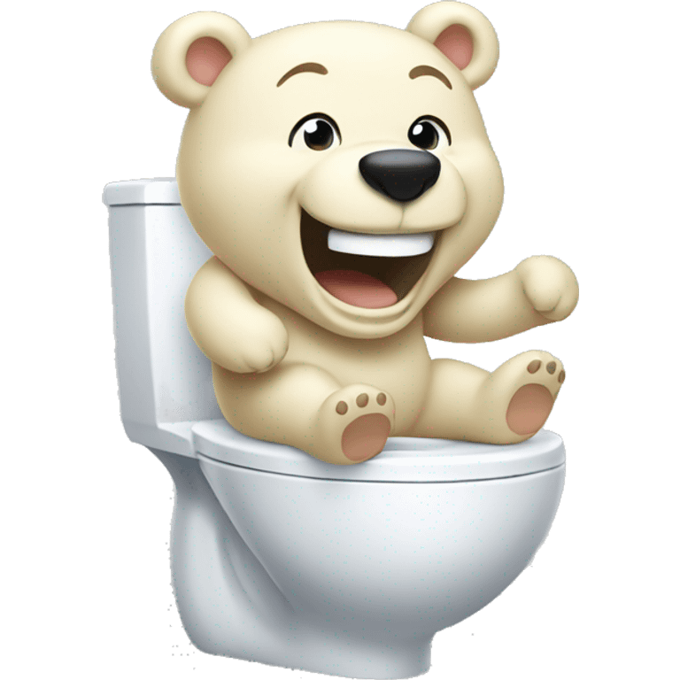 white bear laughing on the toilet with blond hair emoji