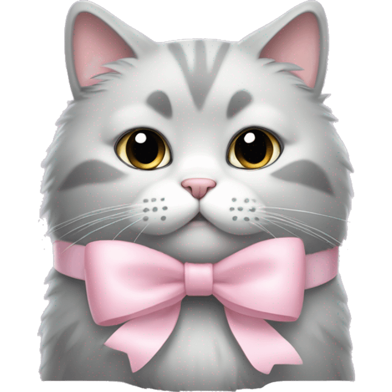 fluffy light gray fat cat with pale pink bow emoji