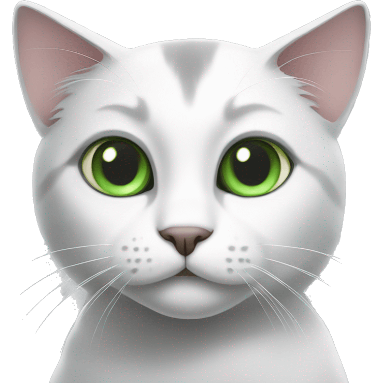 Grey and white cat with green eyes emoji