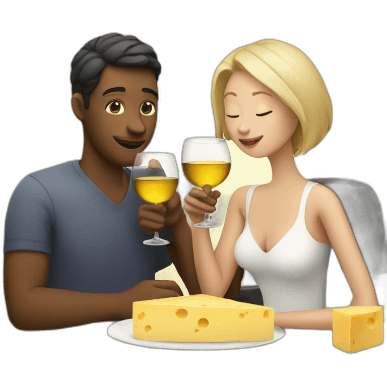 white couple drinking wine and eating cheese emoji