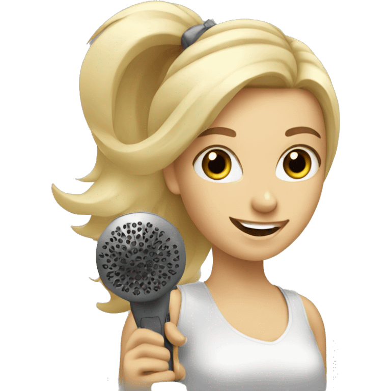 blonde girl holding a hair dryer and brush emoji