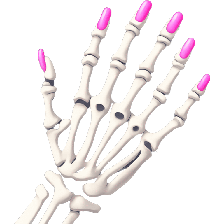 Skeleton hand 5 fingers with pink polish nails minimalistic  emoji