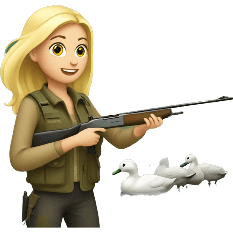 Blonde girl hunting ducks emoji