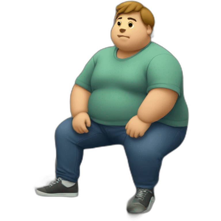 chubby college student sitting on a hill and looking at a city emoji