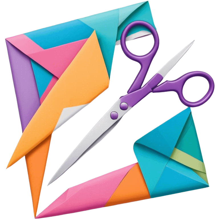 Paper craft icon, folded paper, scissors, decorative paper patterns, vibrant colors, minimalistic style, clean lines, transparent background. emoji