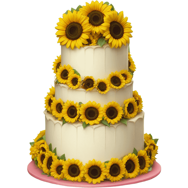 a wedding cake that is half filled with sunflowers and half filled with roses  emoji