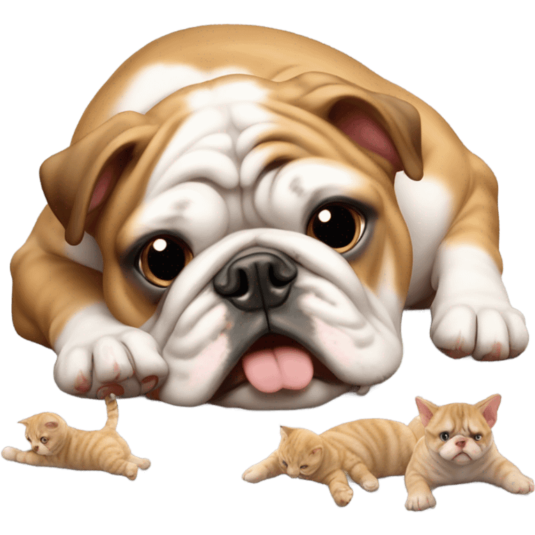 English bulldog with kittens emoji