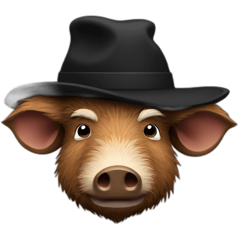 fullface wild brown boar tired of life with stubble in a black jacket and a black winter hat emoji