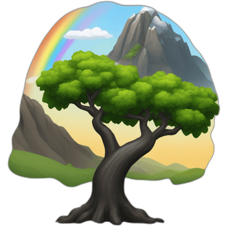 montagne noir avec un peu d'arbre avec un arc-en-ciel emoji