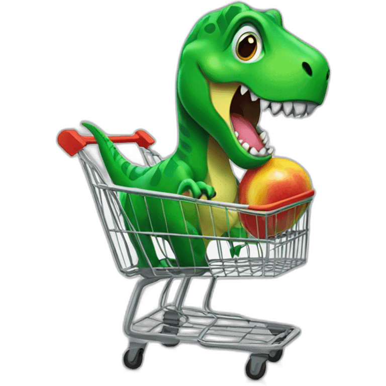 green t-rex in a shopping cart  emoji