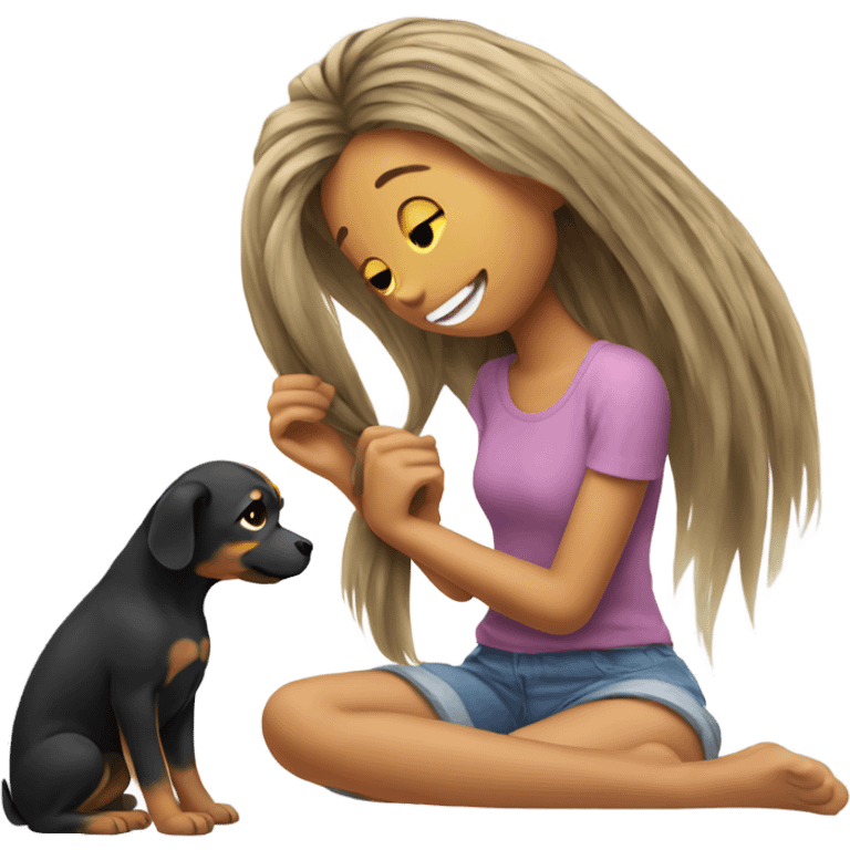  Dog playing with girls hair emoji