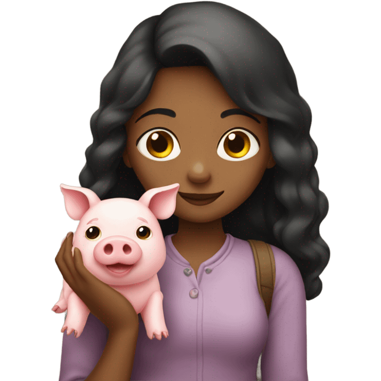 Girl holding a pig emoji