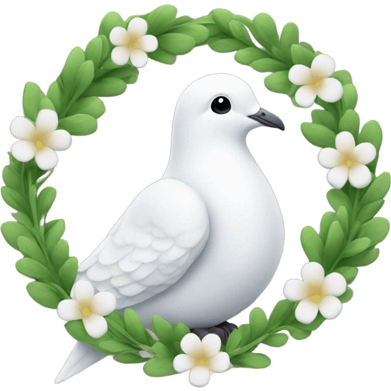 A dove with a green blooming peace wreath emoji