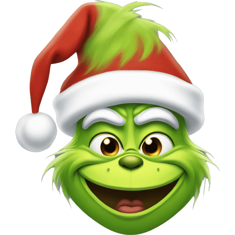 Grinch wearing a Santa hat and smiling  emoji