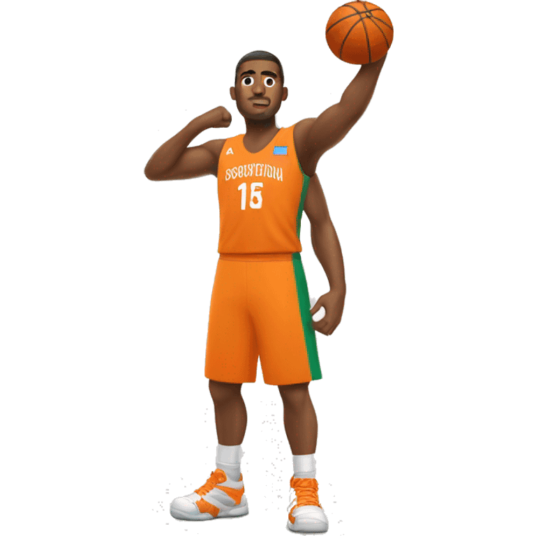 Latin American basketball player raising his fist in an orange uniform emoji