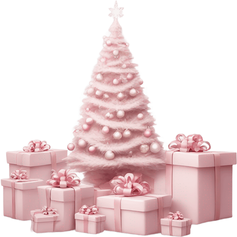 Light pink Christmas gifts under a white Christmas tree  emoji