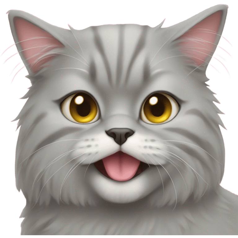 Persian grey cat licking her face emoji