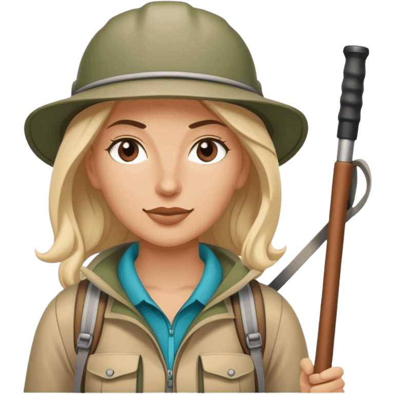 White female hiker with poles emoji