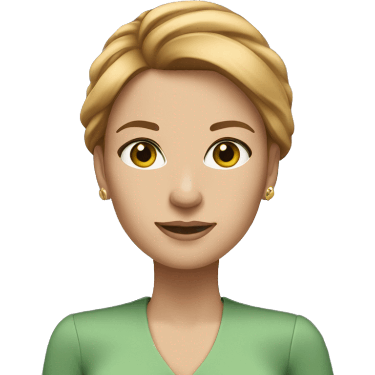 executive woman, straight golden brown hair, green eyes, lilac dress emoji