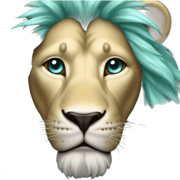 lion with a gold and silver hair and shine aqua eyes emoji