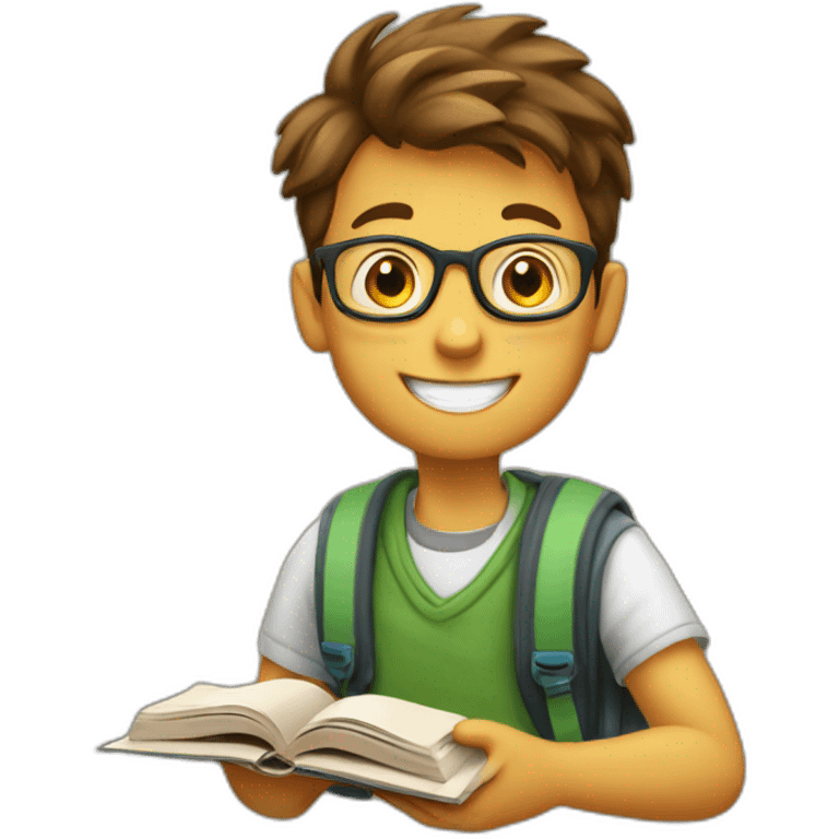 happy boy student with a book emoji