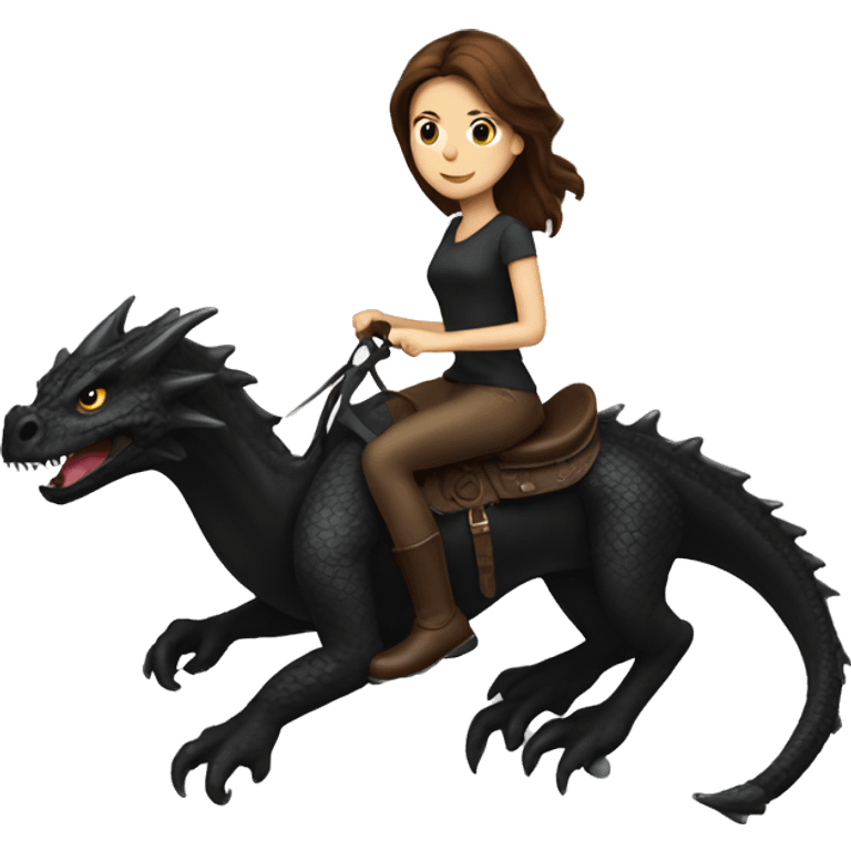 Brown haired woman riding a black dragon emoji