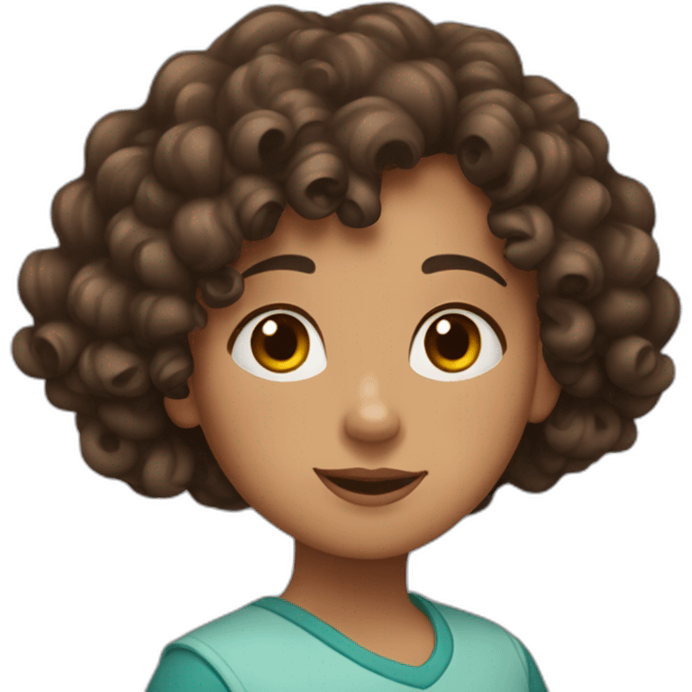 curly brunette girl with a puzzle in her hands emoji