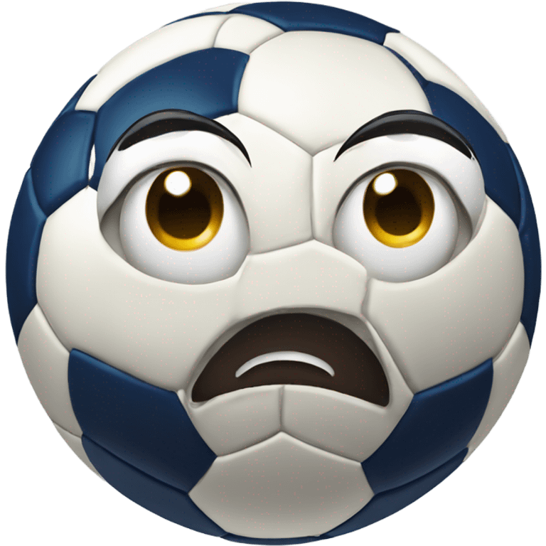 Soccer ball with unhappy expression emoji