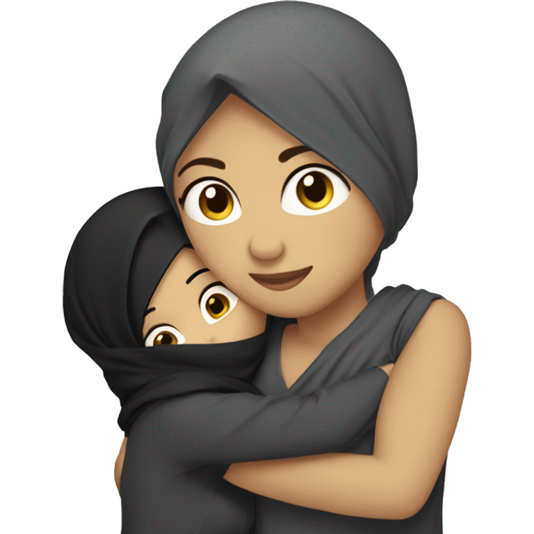 hijabi girl hugging boy with short black hair emoji