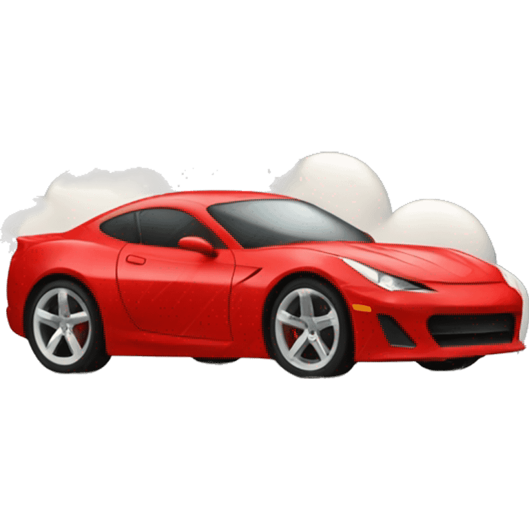 red sports car on road rain clouds emoji